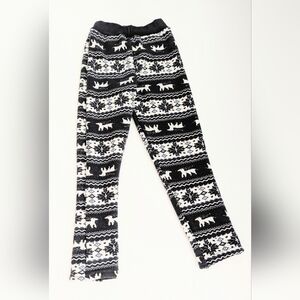 Unisex Kids' Black & White Fleece Lined Leggings w/ Elastic Waist